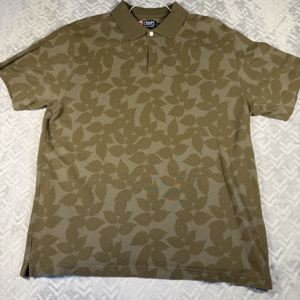 Chaps Ralph Lauren Men's Polo Shirt XL Green Floral Hawaiian Short Sleeve VTG